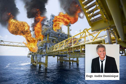 Explosion Ignites A Huge Fire Break Out On Oil Rig Platform Offshore The Gulf Of Mexico.